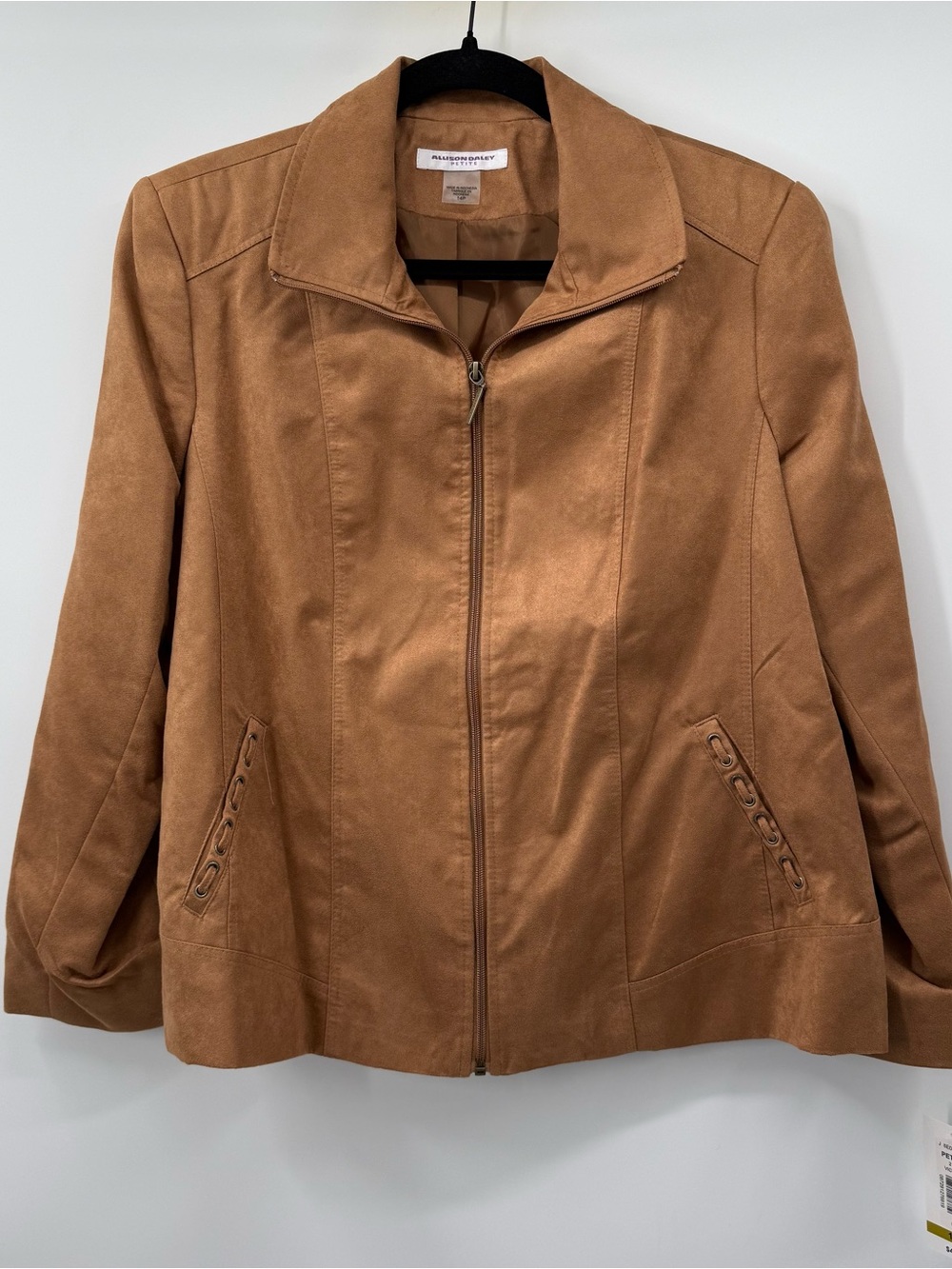 Allison Daley Tan Zip-Front Faux Suede Jacket